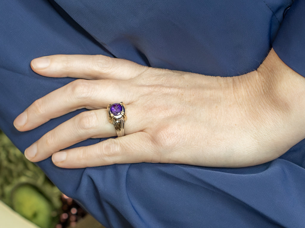 East-to-West Set Amethyst Two-Tone Gold Ring