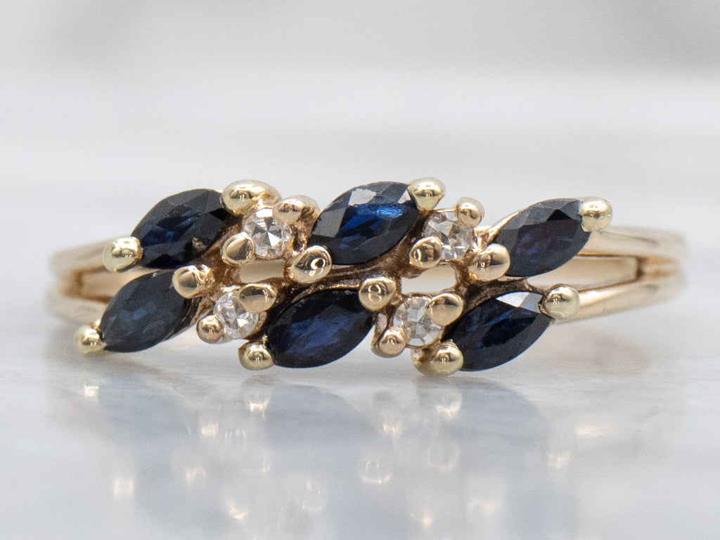 Marquise-Cut Sapphire and Diamond Double Row Gemstone Band