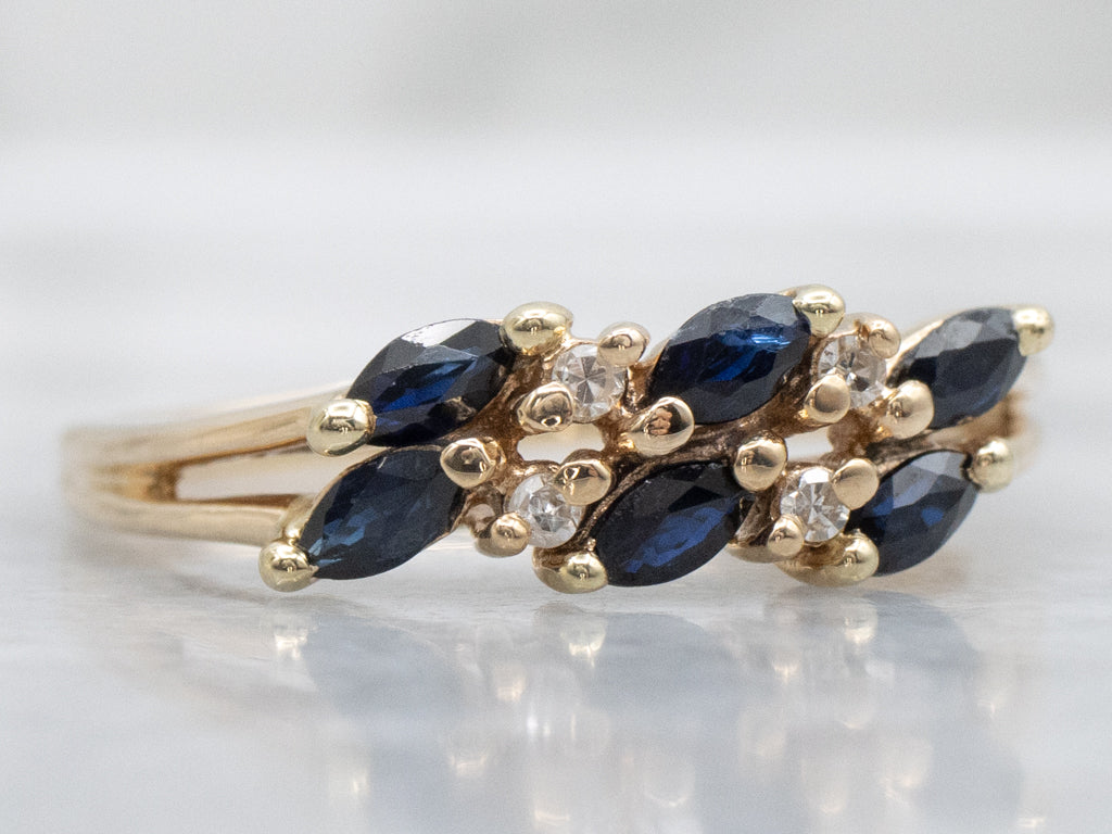 Marquise-Cut Sapphire and Diamond Double Row Gemstone Band