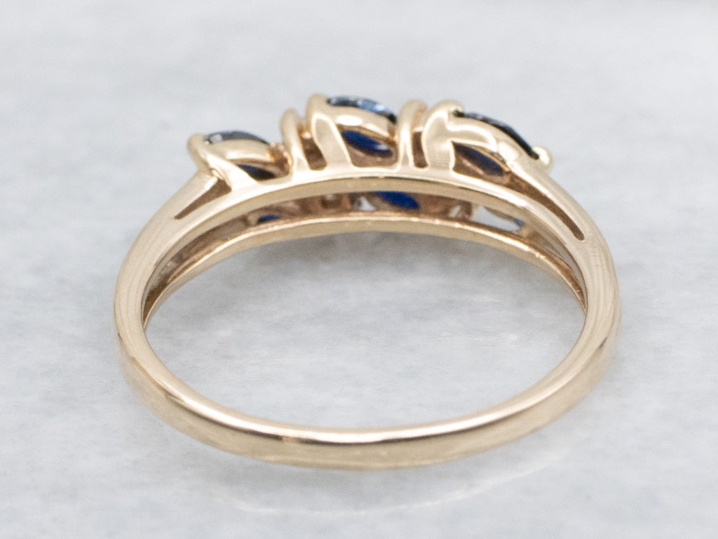Marquise-Cut Sapphire and Diamond Double Row Gemstone Band