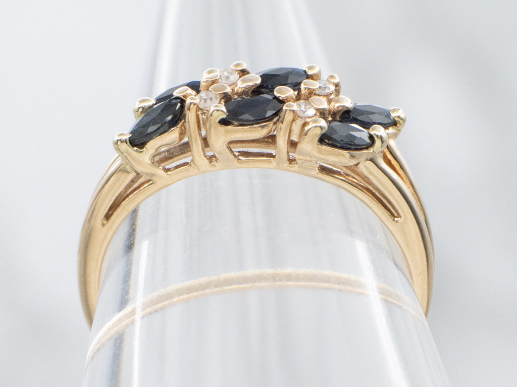 Marquise-Cut Sapphire and Diamond Double Row Gemstone Band