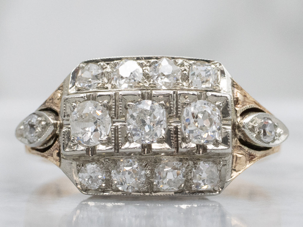 1930s Two-Tone Gold Old Mine Cut Diamond Ring