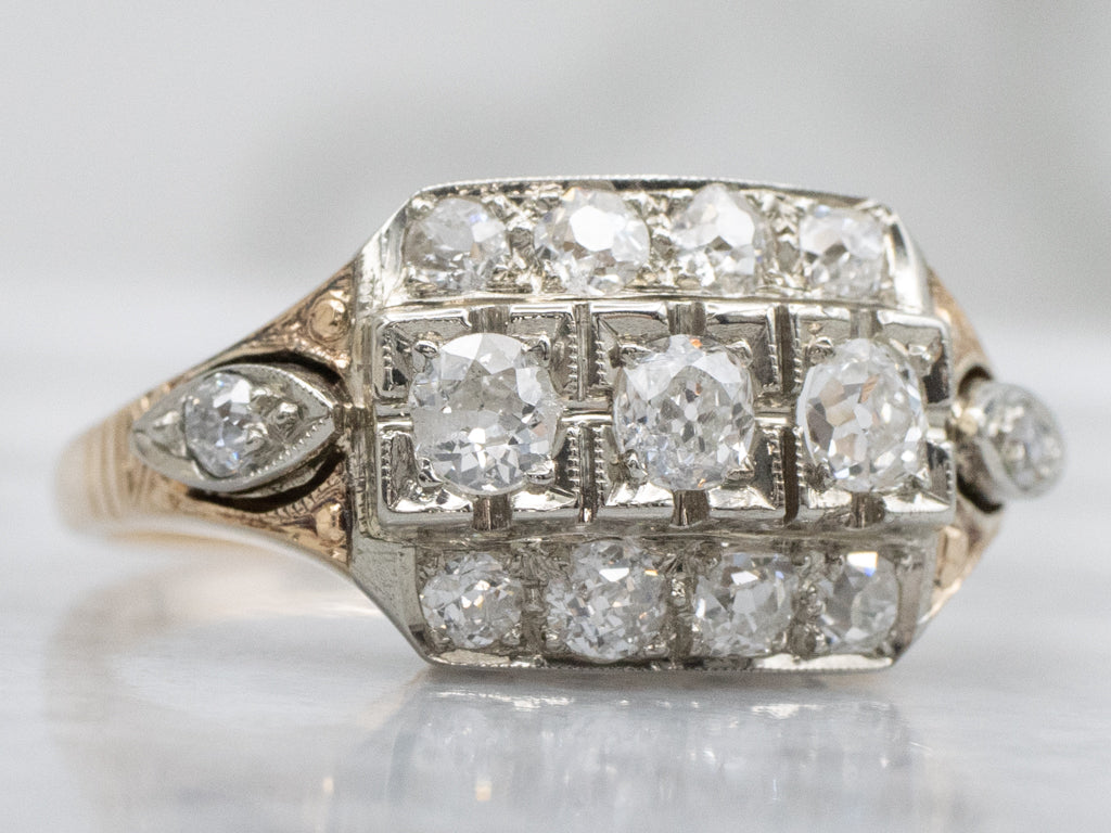 1930s Two-Tone Gold Old Mine Cut Diamond Ring