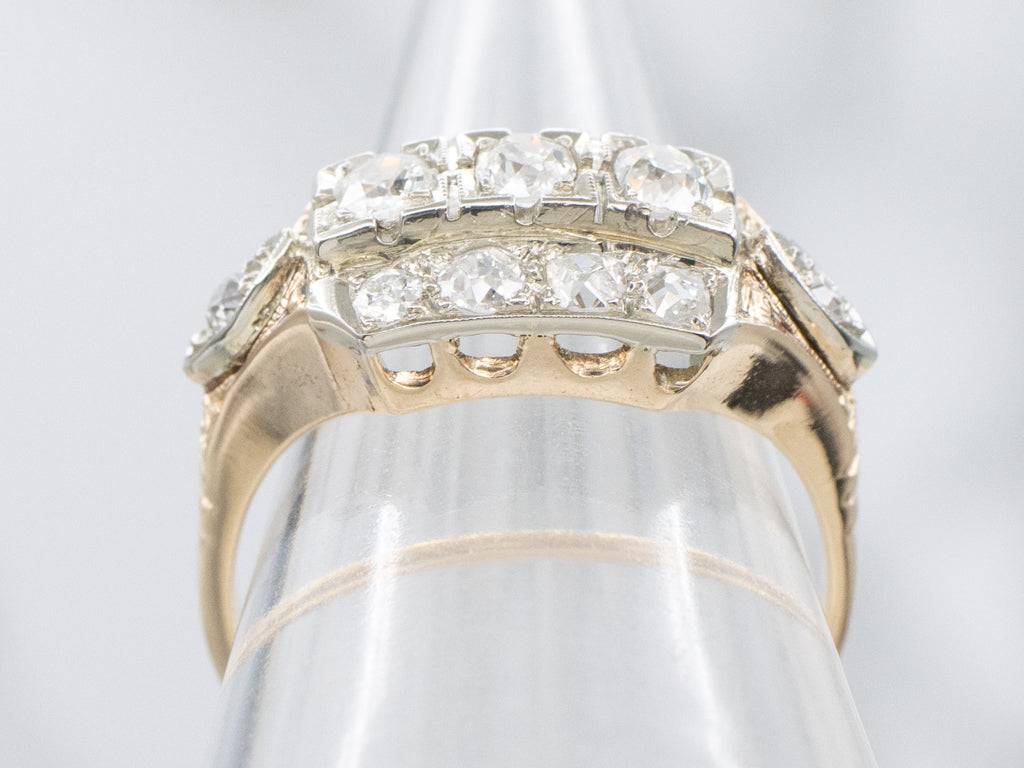 1930s Two-Tone Gold Old Mine Cut Diamond Ring