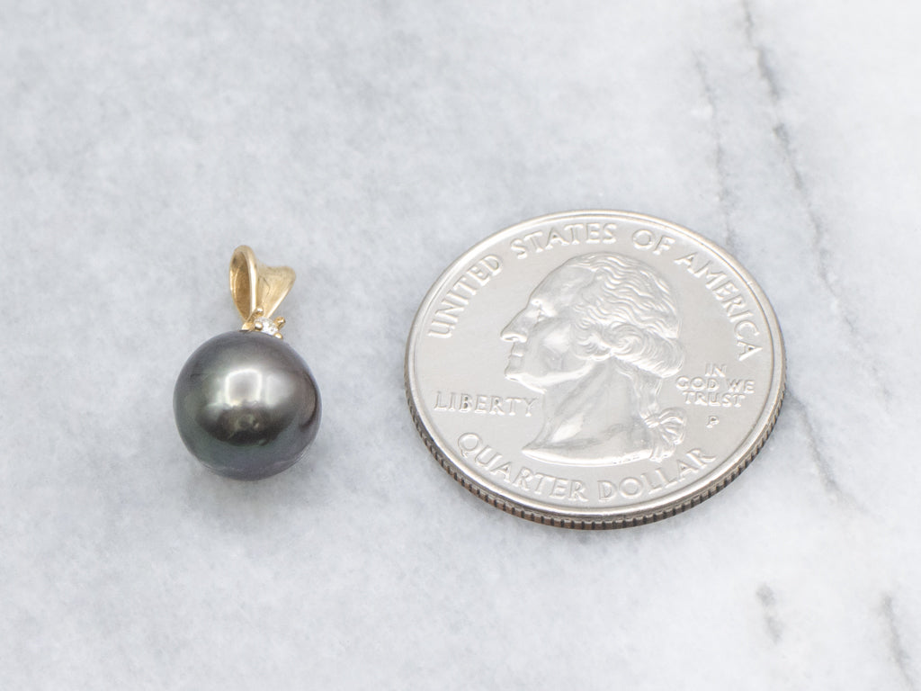 Grey Pearl and Gold Pendant with Diamond Accent