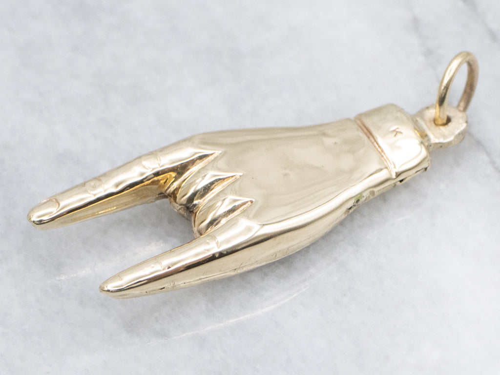 Yellow Gold Mano Cornuto Hand Charm Pendant