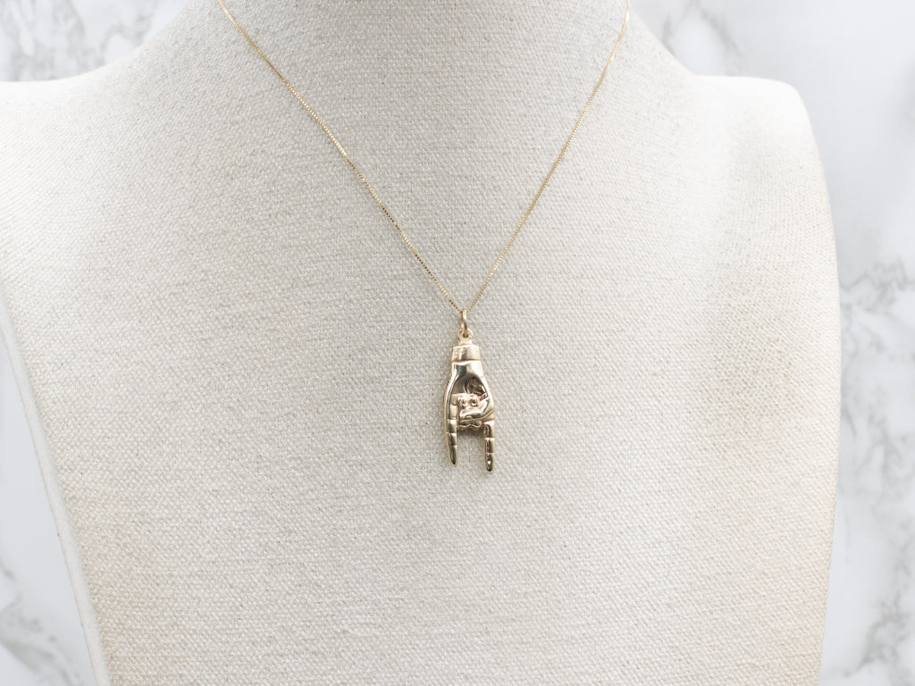 Yellow Gold Mano Cornuto Hand Charm Pendant