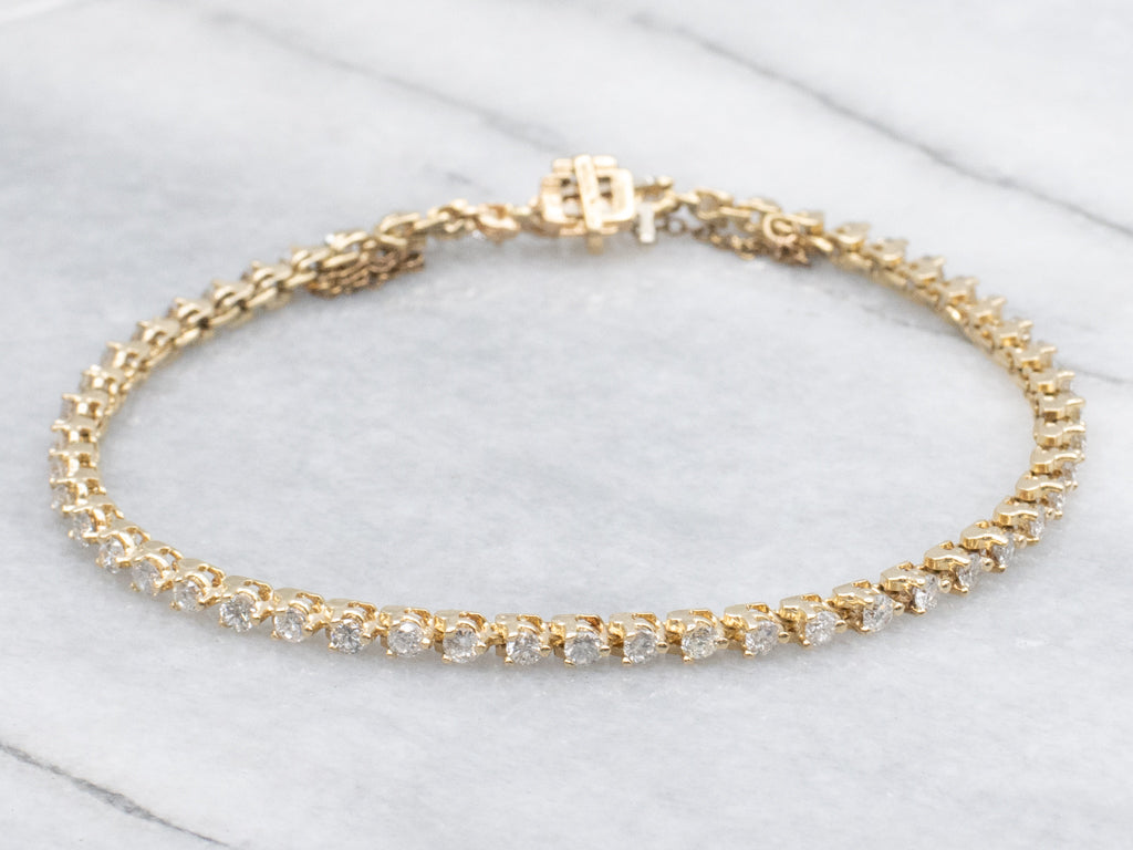 Yellow Gold Diamond Tennis Bracelet with Safety Chain