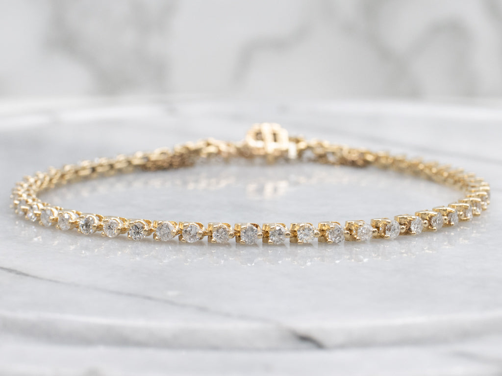 Yellow Gold Diamond Tennis Bracelet with Safety Chain