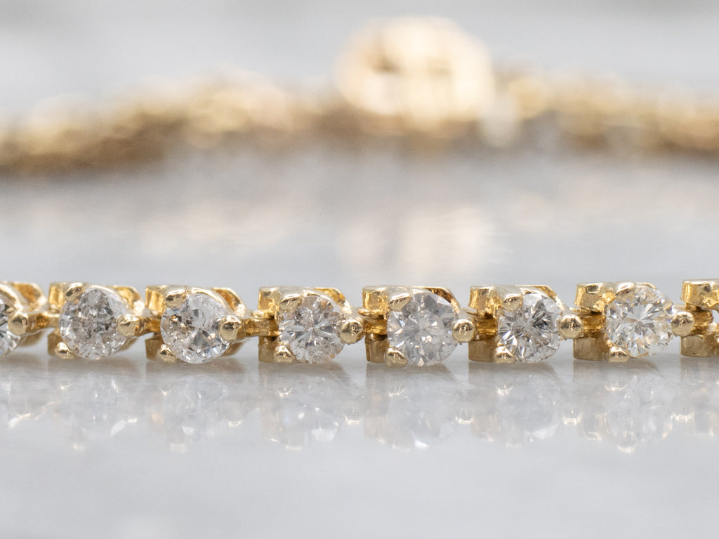 Yellow Gold Diamond Tennis Bracelet with Safety Chain