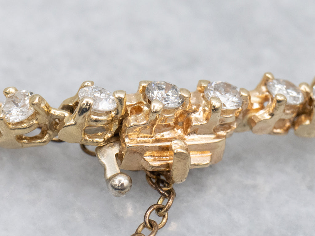 Yellow Gold Diamond Tennis Bracelet with Safety Chain