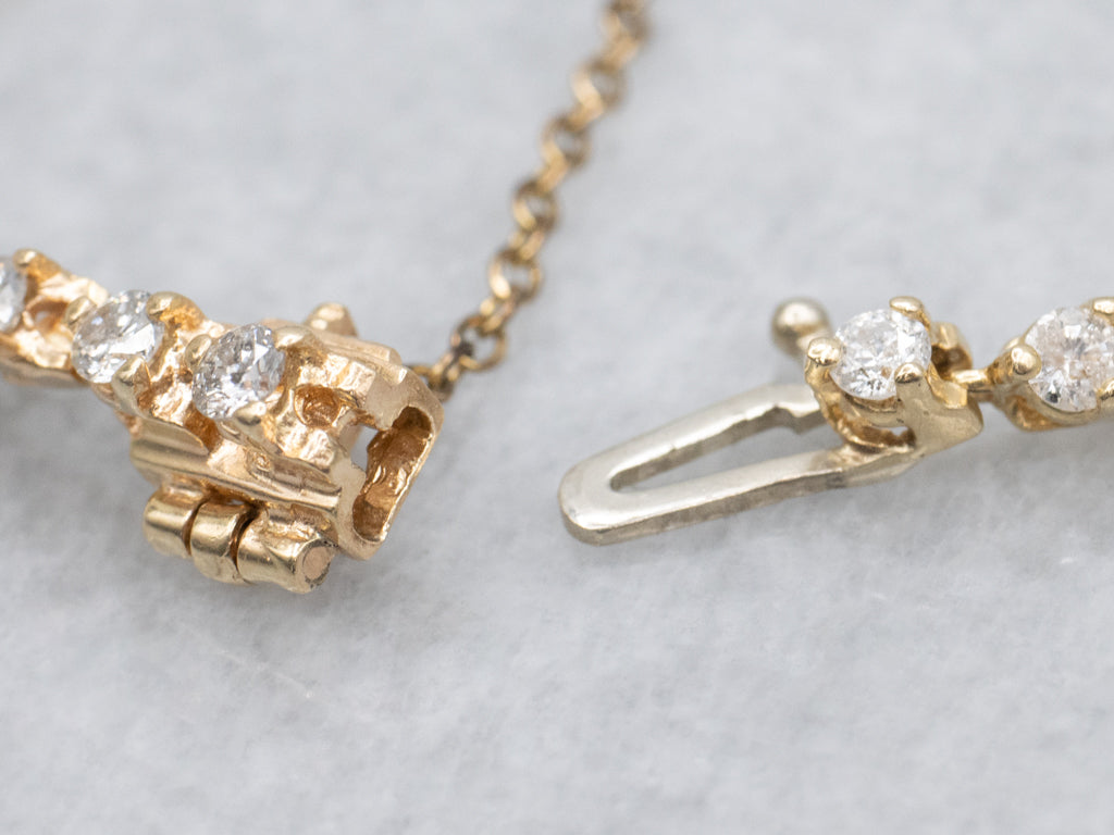 Yellow Gold Diamond Tennis Bracelet with Safety Chain