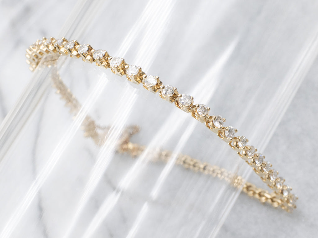 Yellow Gold Diamond Tennis Bracelet with Safety Chain