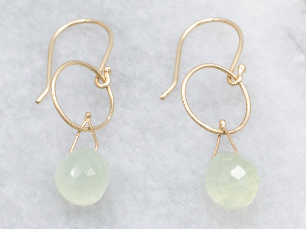 Prehnite Briolette-Cut Drop Gold Wire Earrings