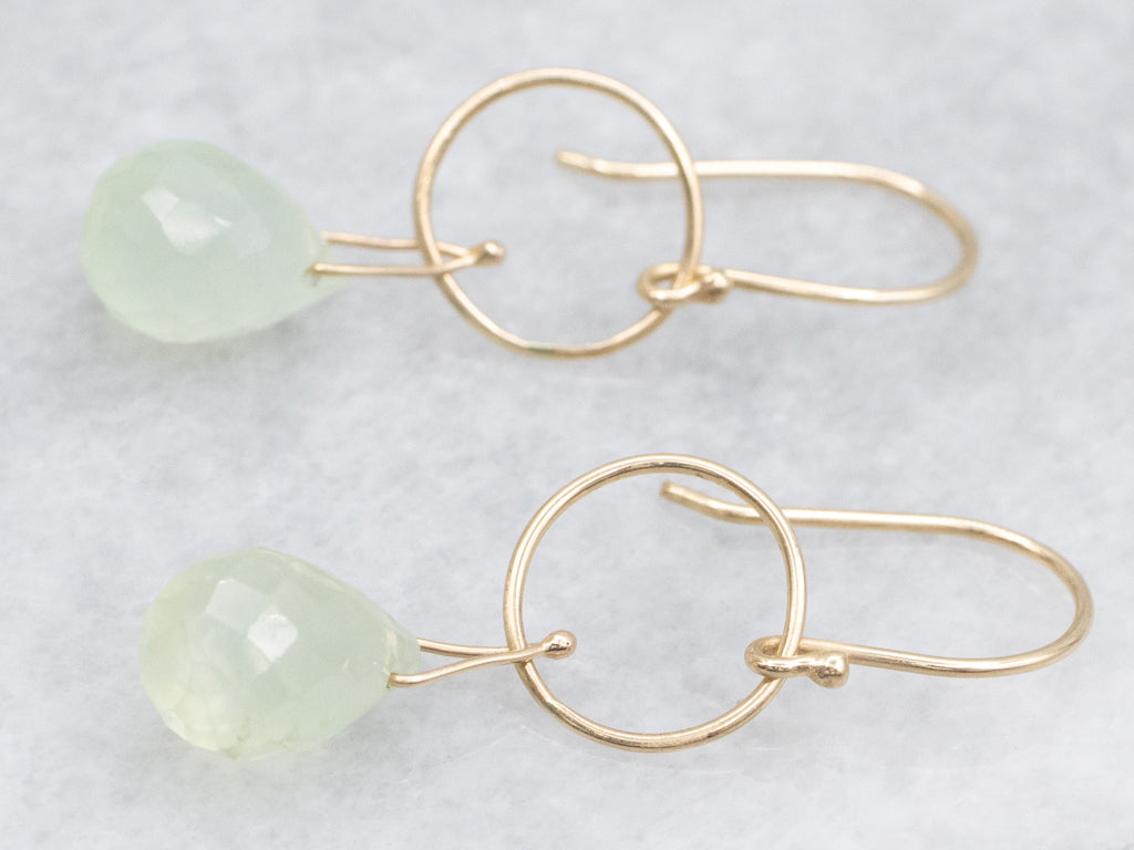 Prehnite Briolette-Cut Drop Gold Wire Earrings