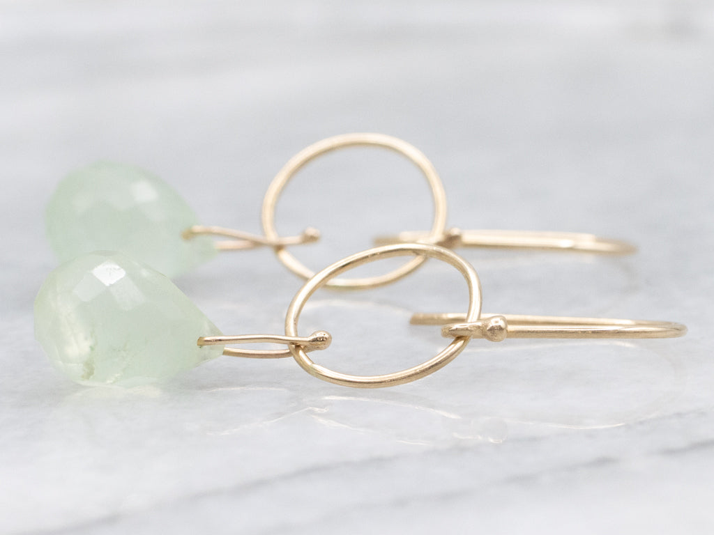 Prehnite Briolette-Cut Drop Gold Wire Earrings