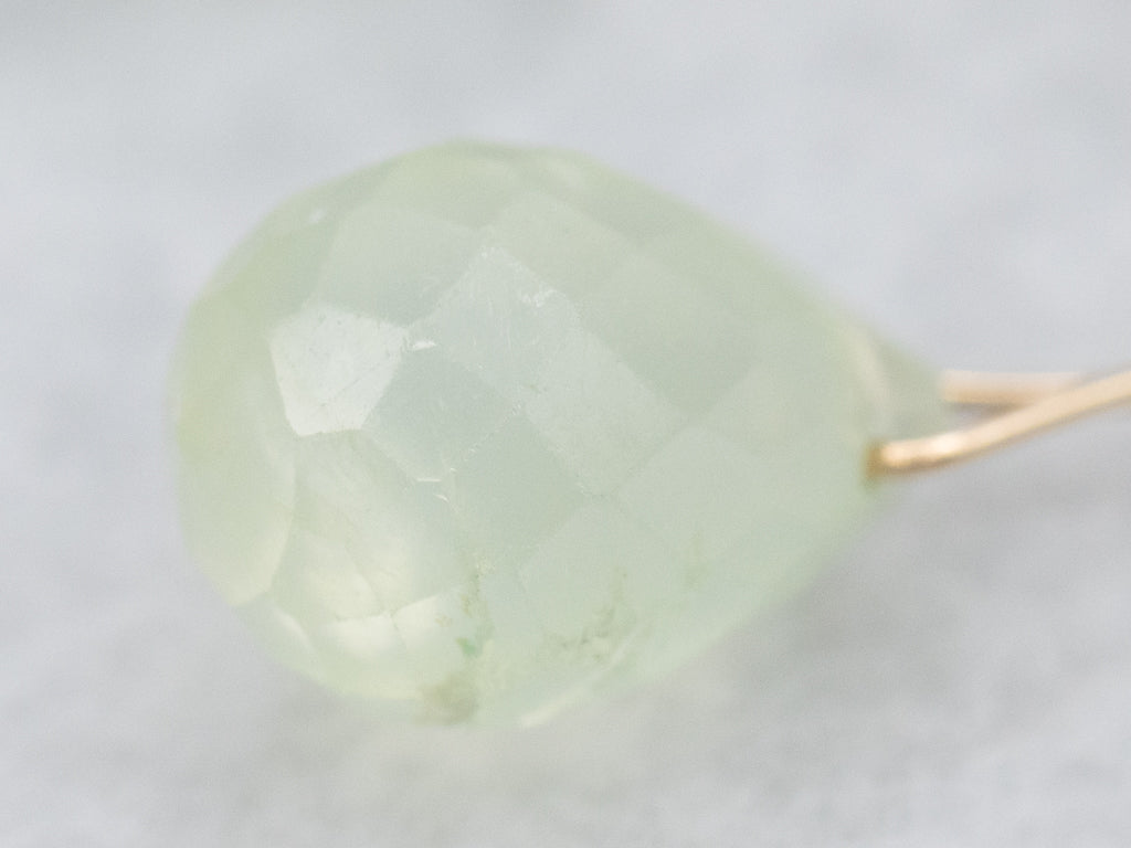 Prehnite Briolette-Cut Drop Gold Wire Earrings
