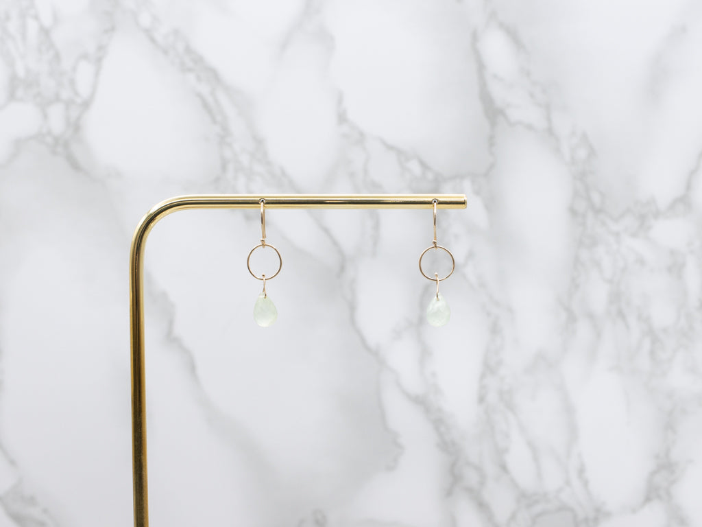 Prehnite Briolette-Cut Drop Gold Wire Earrings