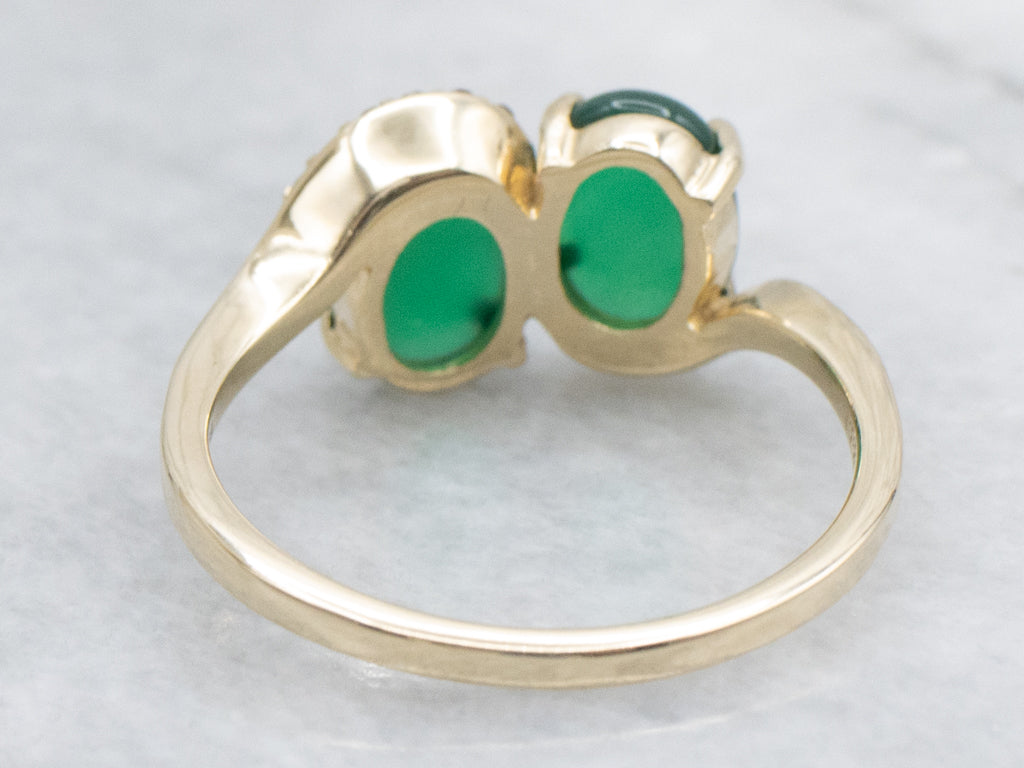Double Green Onyx and Champagne Diamond Gold Bypass Ring