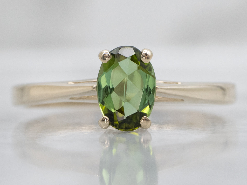 Green Tourmaline and Yellow Gold Solitaire Ring
