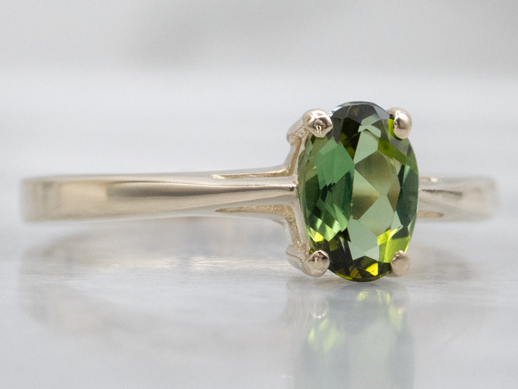 Green Tourmaline and Yellow Gold Solitaire Ring