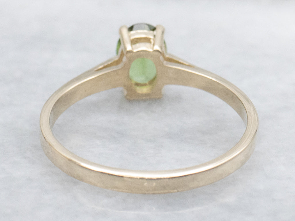 Green Tourmaline and Yellow Gold Solitaire Ring