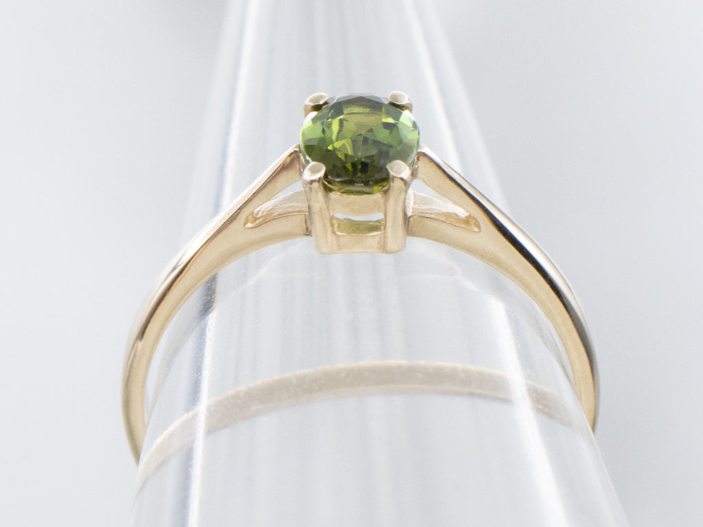 Green Tourmaline and Yellow Gold Solitaire Ring