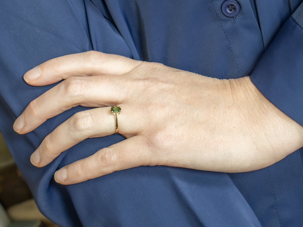 Green Tourmaline and Yellow Gold Solitaire Ring