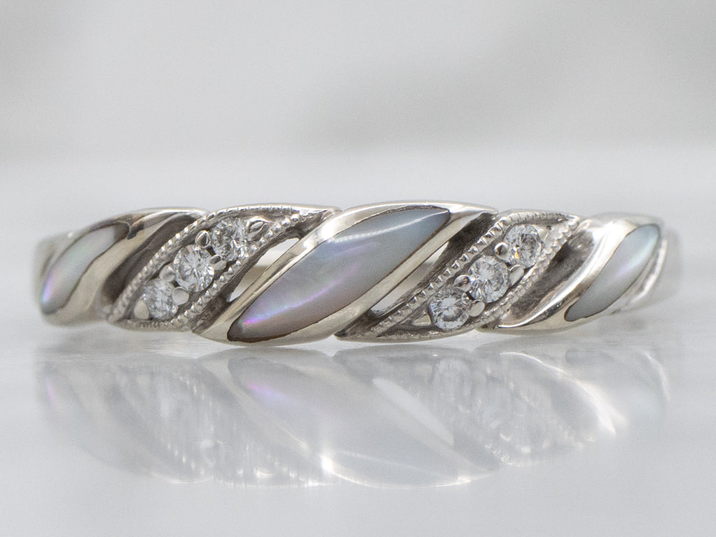 Twisting Diamond and Mother of Pearl Vintage Gold Kabana Band