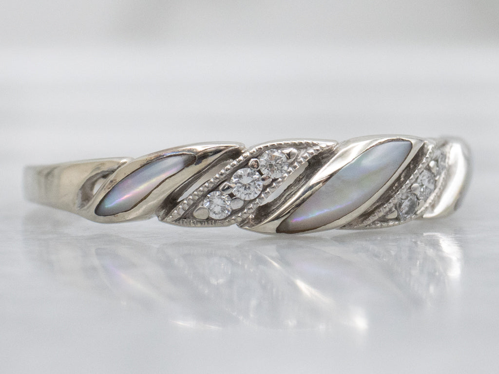 Twisting Diamond and Mother of Pearl Vintage Gold Kabana Band