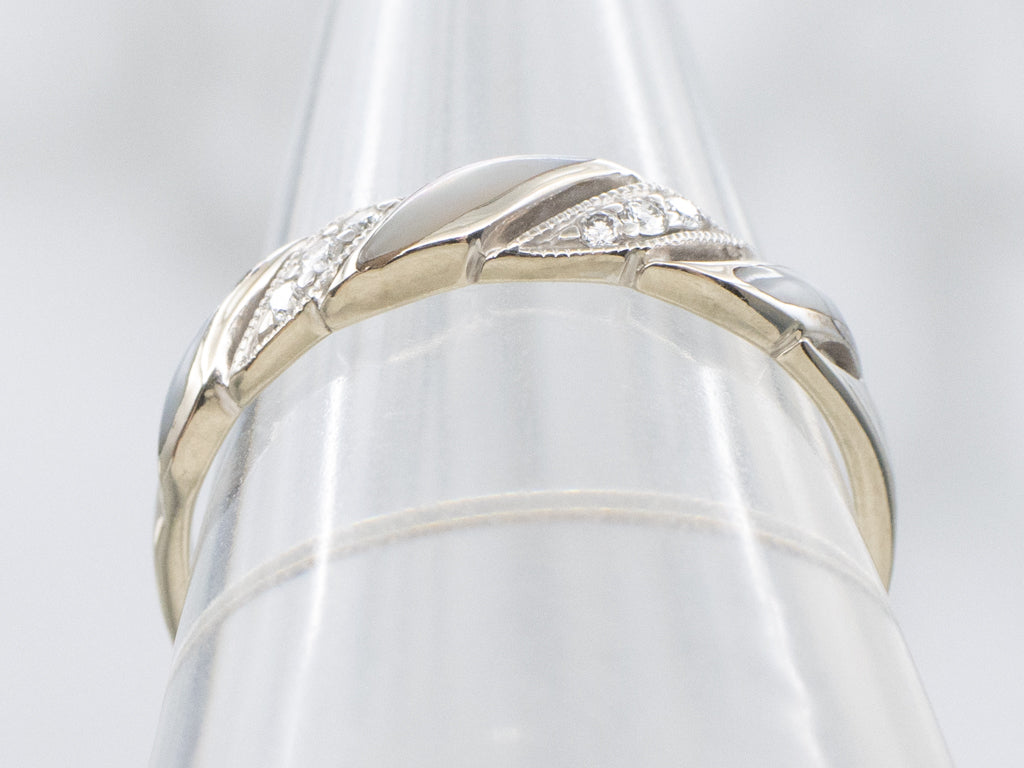 Twisting Diamond and Mother of Pearl Vintage Gold Kabana Band