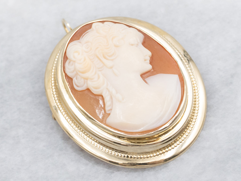 Mid-Century Gold Shell Cameo Pin or Pendant