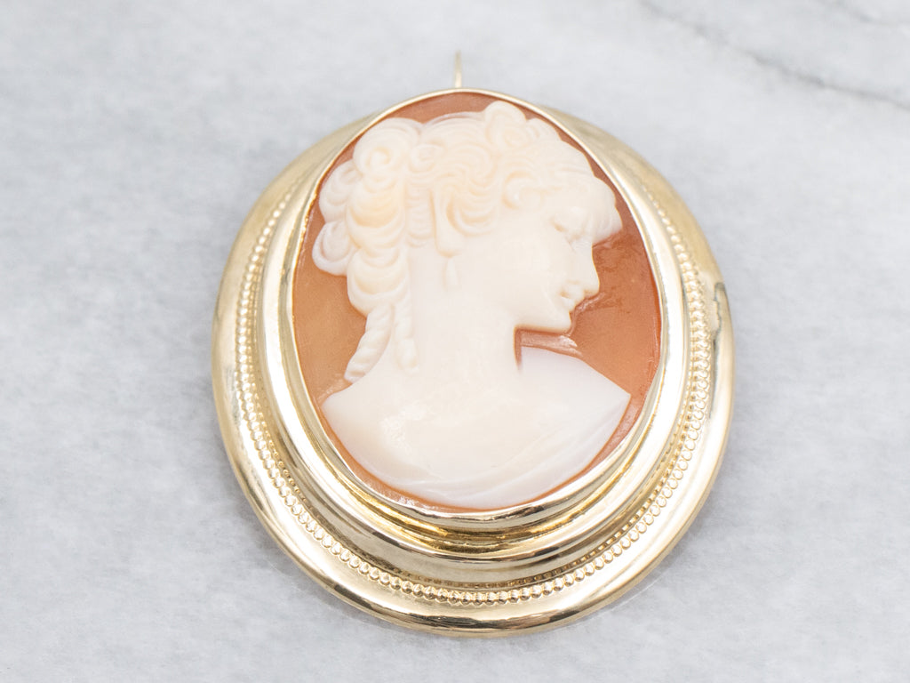 Mid-Century Gold Shell Cameo Pin or Pendant
