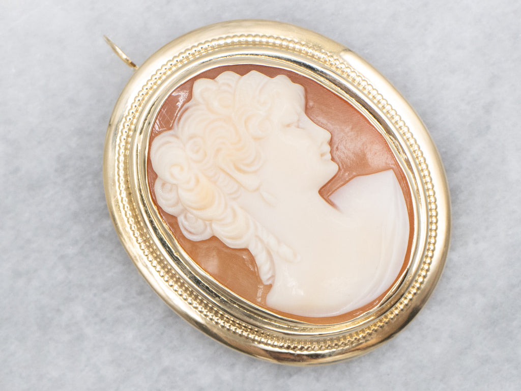 Mid-Century Gold Shell Cameo Pin or Pendant