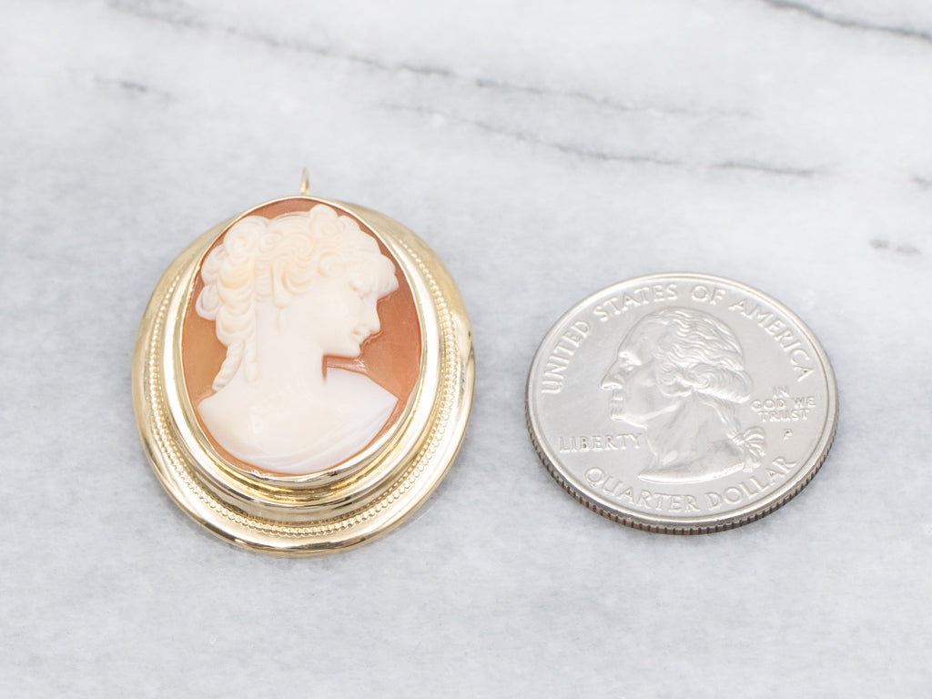 Mid-Century Gold Shell Cameo Pin or Pendant