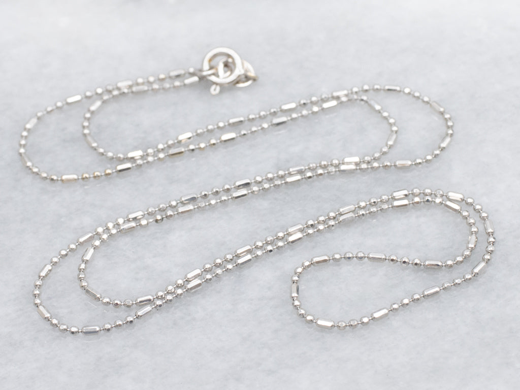 18-Karat White Gold Dot and Dash Beaded Chain