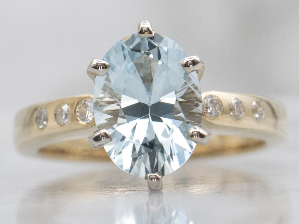 Aquamarine and Diamond Two-Tone Gold Ring