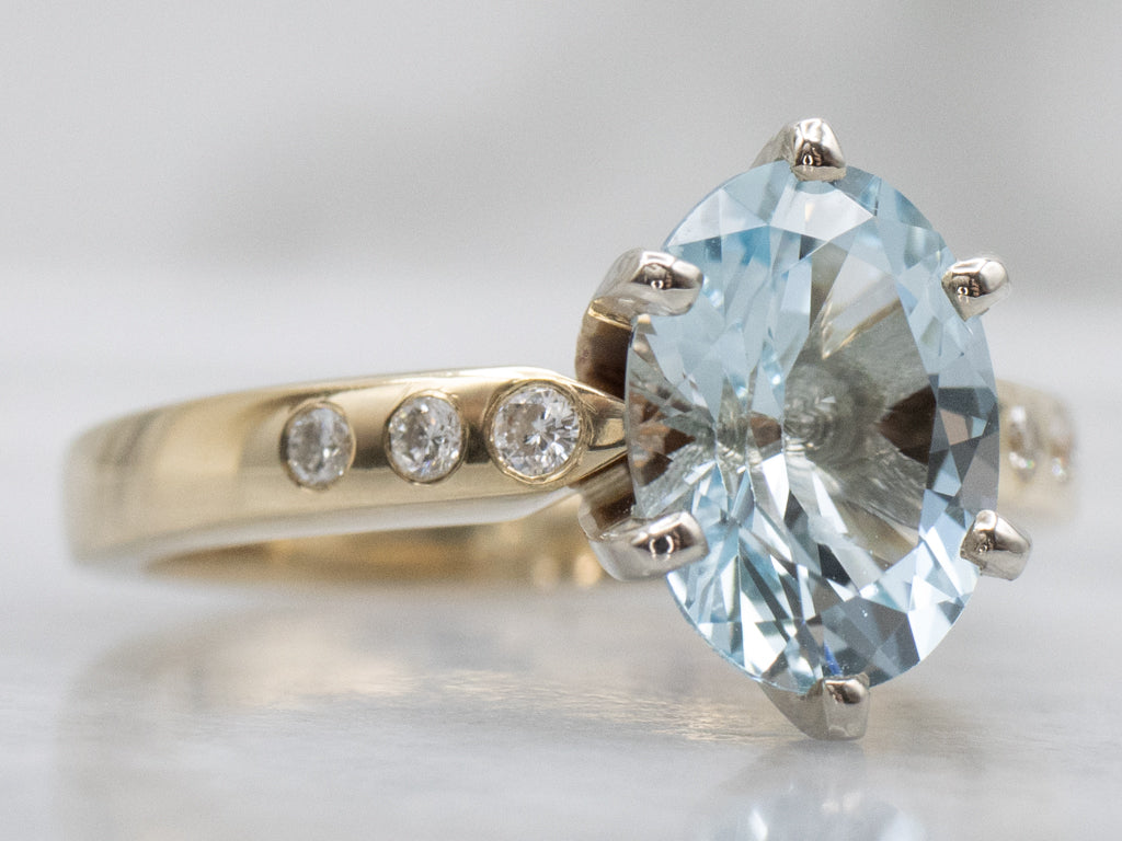 Aquamarine and Diamond Two-Tone Gold Ring