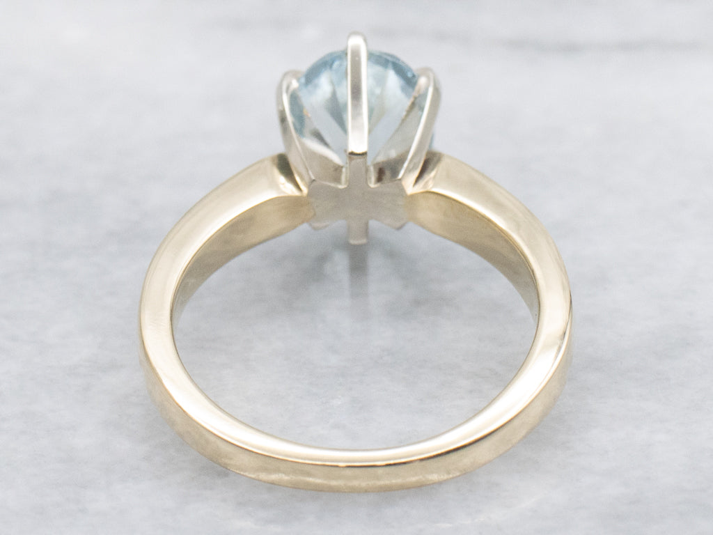 Aquamarine and Diamond Two-Tone Gold Ring