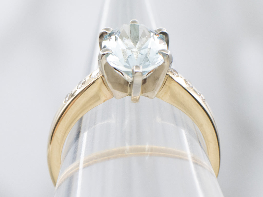 Aquamarine and Diamond Two-Tone Gold Ring