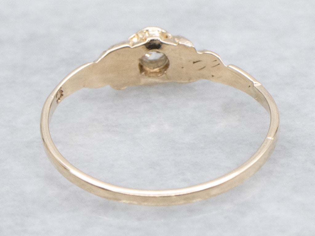 Antique Old Mine Cut Diamond Engagement Ring with Engraved Details