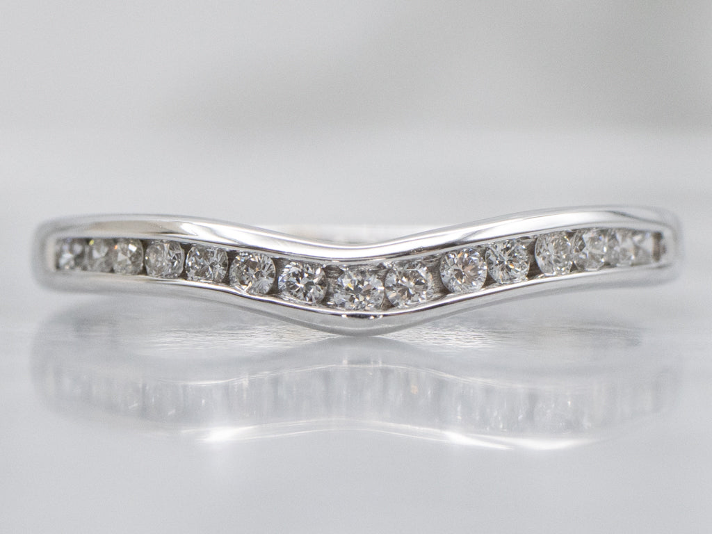 Channel Set Diamond Curved Wedding Band