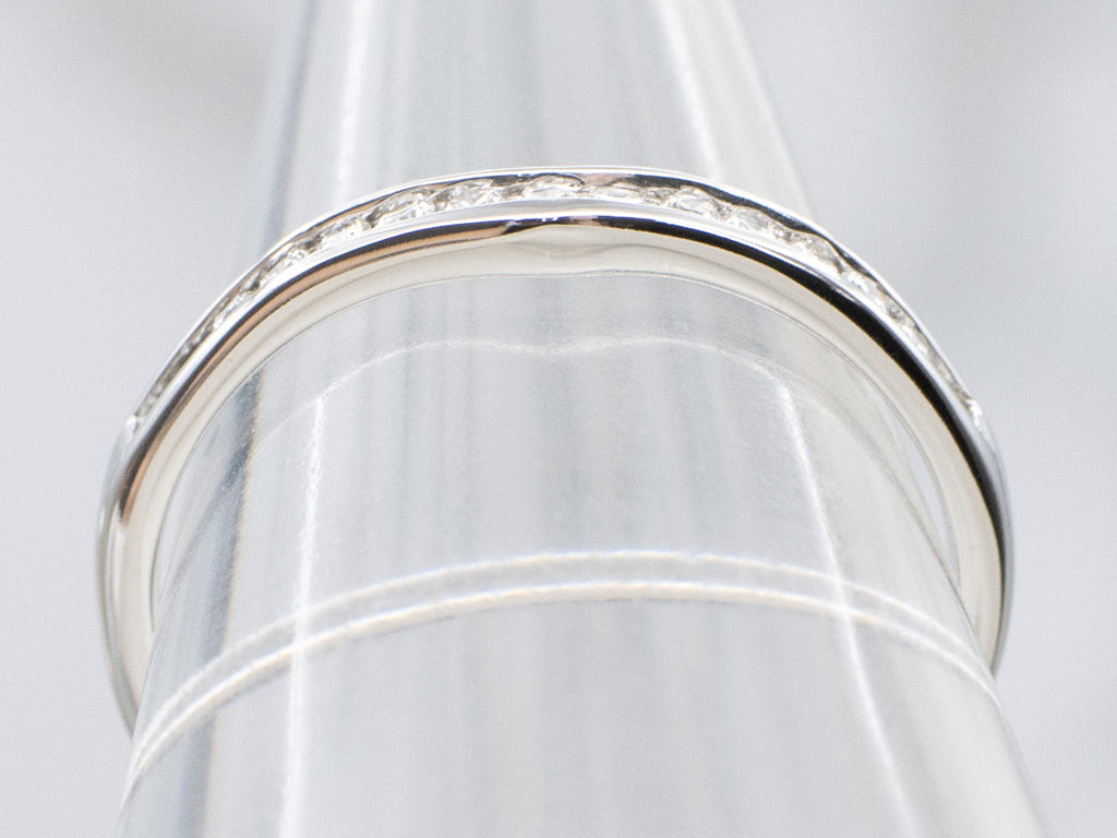 Channel Set Diamond Curved Wedding Band