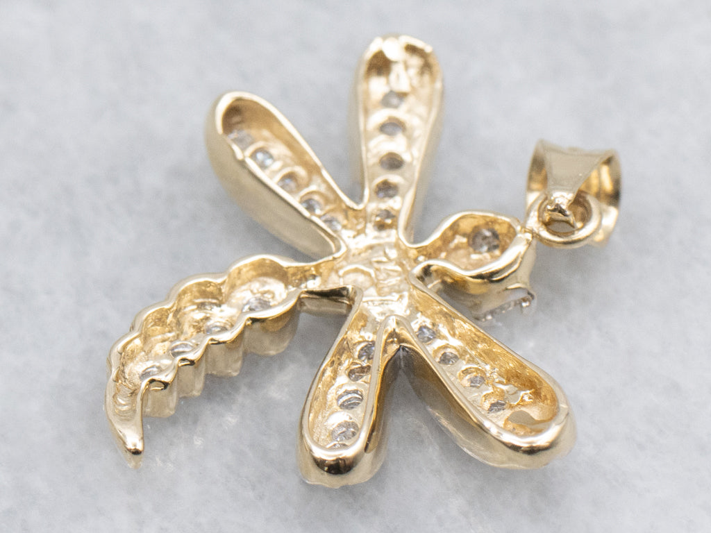 Two-Tone Gold Diamond Dragonfly Pendant