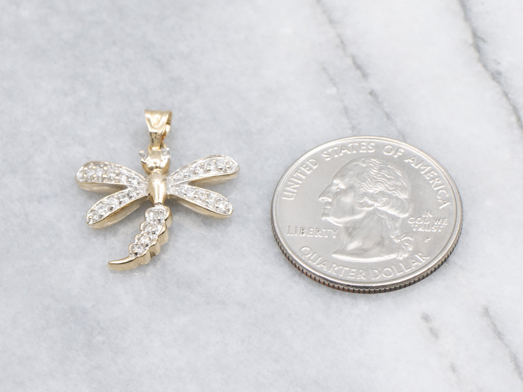 Two-Tone Gold Diamond Dragonfly Pendant