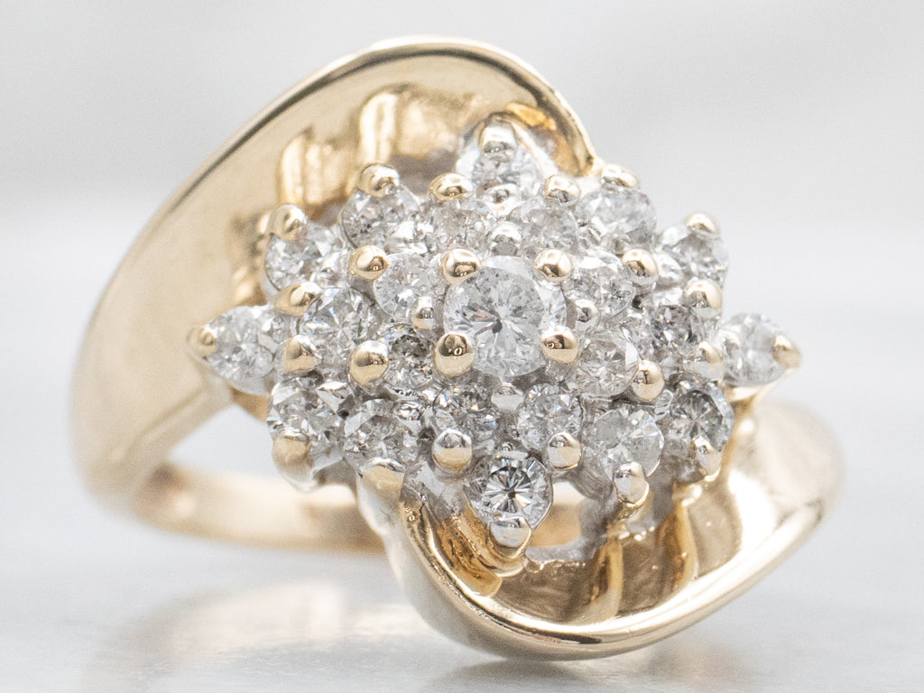 Vintage Yellow Gold Diamond Bypass Cluster Ring