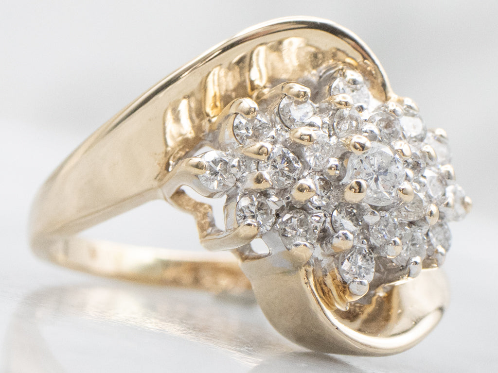 Vintage Yellow Gold Diamond Bypass Cluster Ring