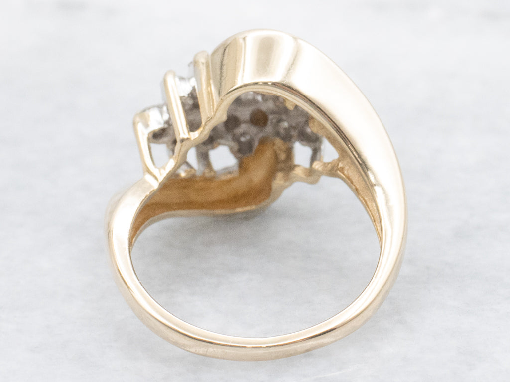 Vintage Yellow Gold Diamond Bypass Cluster Ring