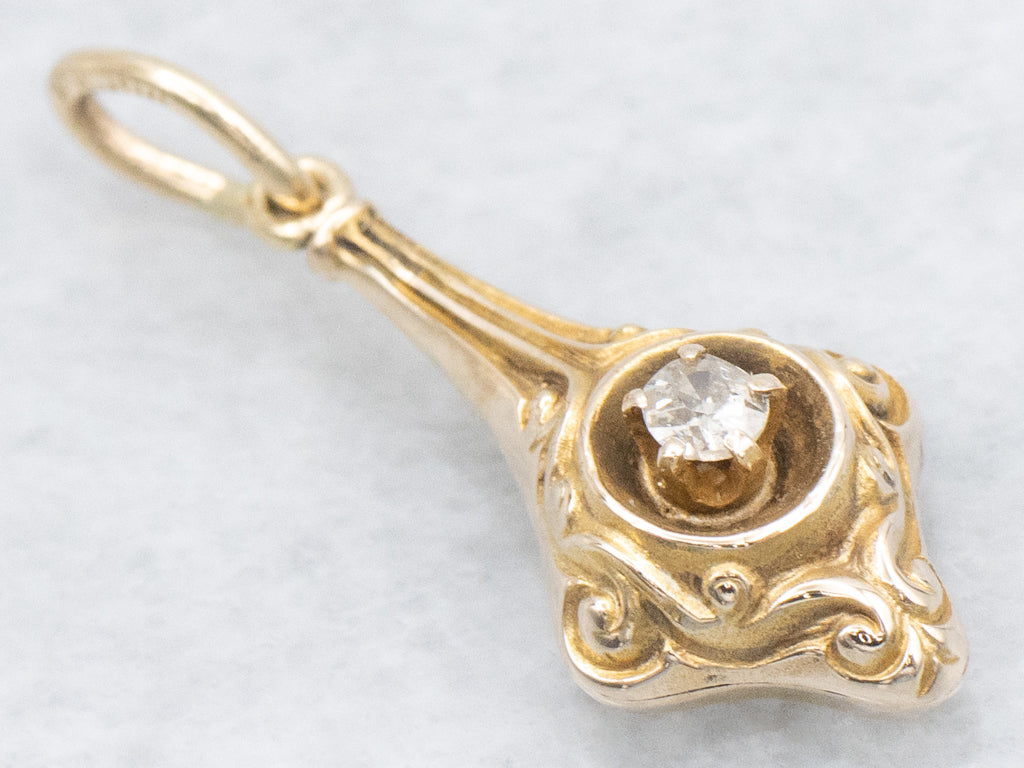 Antique Gold Old Mine Cut Diamond Drop Stickpin Conversion Pendant