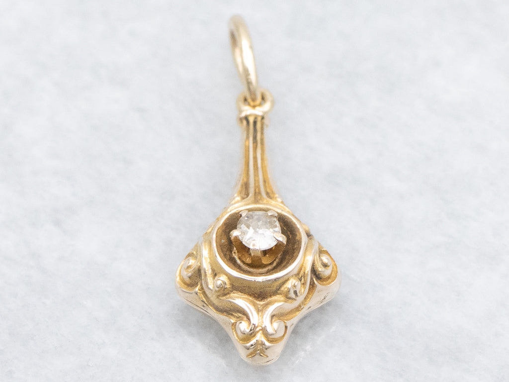 Antique Gold Old Mine Cut Diamond Drop Stickpin Conversion Pendant